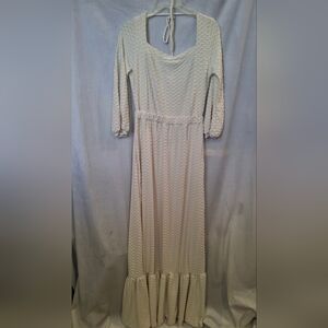 GO Couture Stretch Maxi Embroidered Dress Off White/Ivory Large Womens NWT